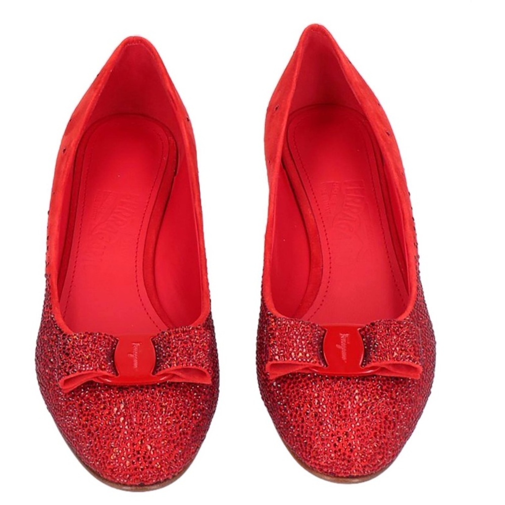 Salvatore Ferragamo Flame Red Suede Flats